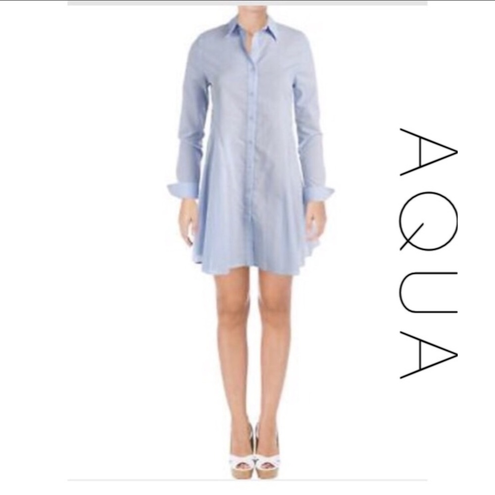 AQUA BLOOMINGDALES |Collar long sleeve shirt dress